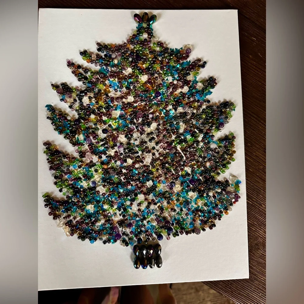 Hand crafted Multicolor Beaded Christmas Tree Wall Art